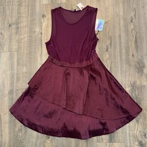 Iris Teens 1XL Burgundy Skating Dress Sleeveless Gymnastics‎ Dancewear Sheer